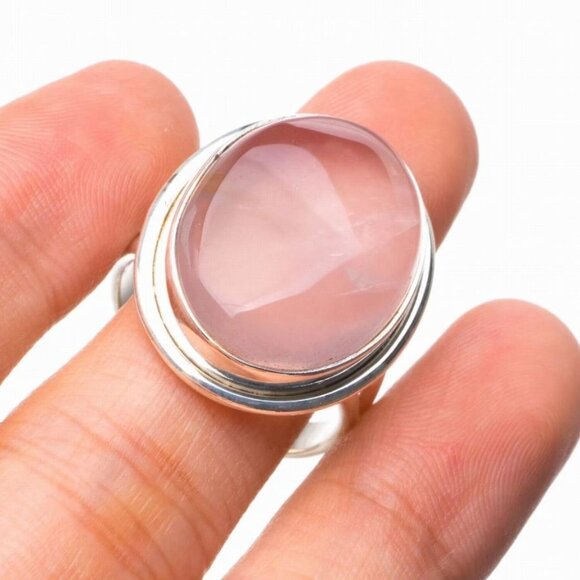 Rose Quartz 925 Sterling Silver Ring - Size 8 - Picture 2 of 6
